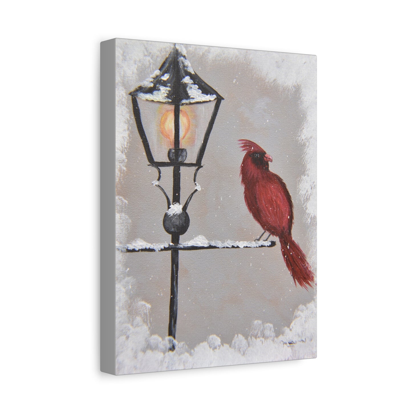 Canvas Print - Red Cardinal on Snowy Winter Day Acrylic Painting