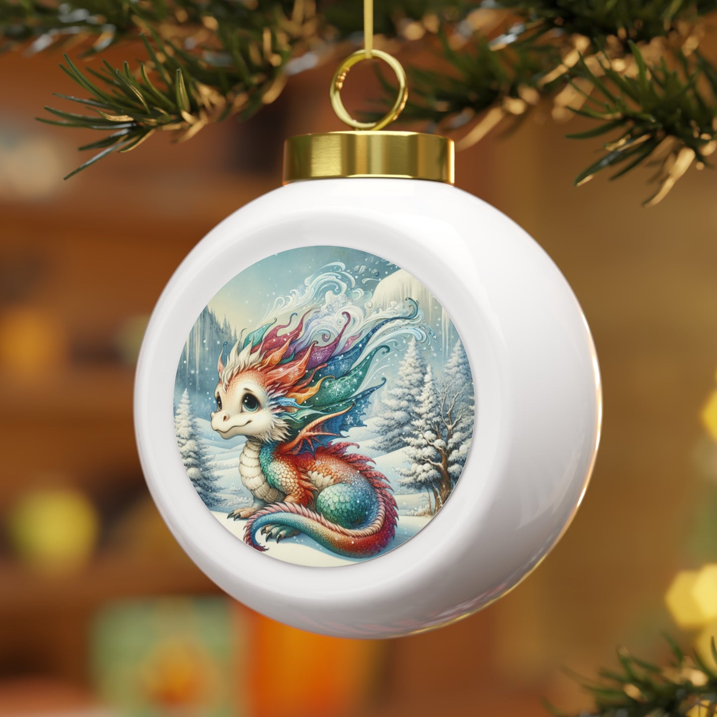 Christmas Ornament - Wintry Dragon Design