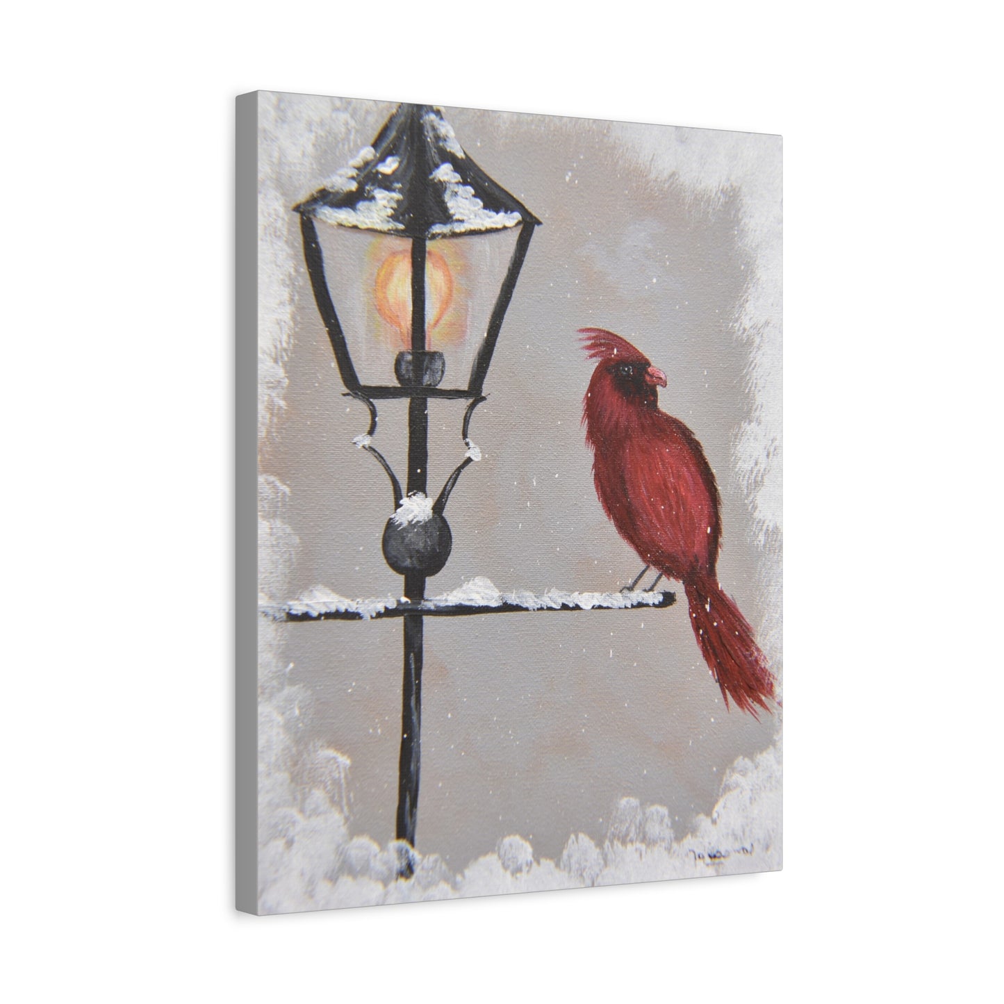 Canvas Print - Red Cardinal on Snowy Winter Day Acrylic Painting