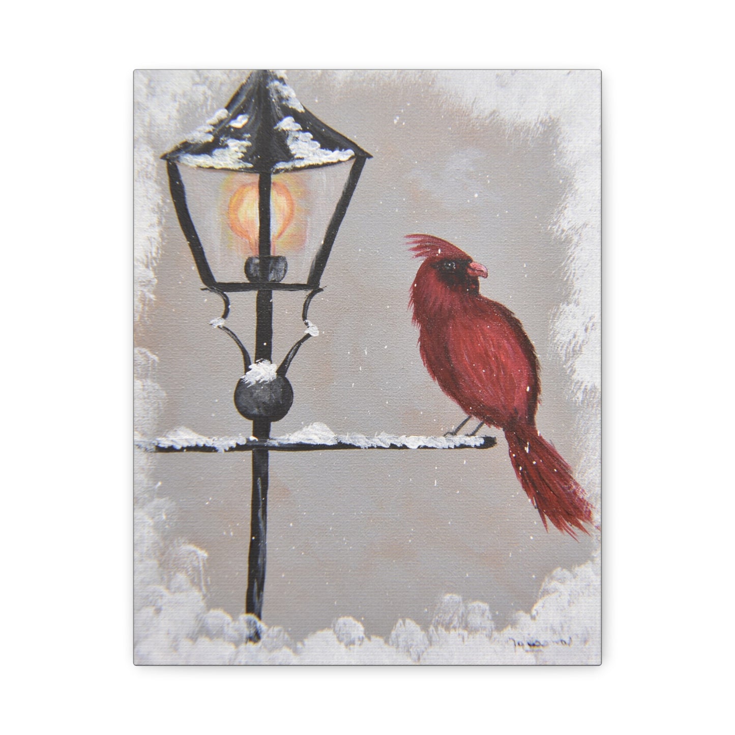 Canvas Print - Red Cardinal on Snowy Winter Day Acrylic Painting